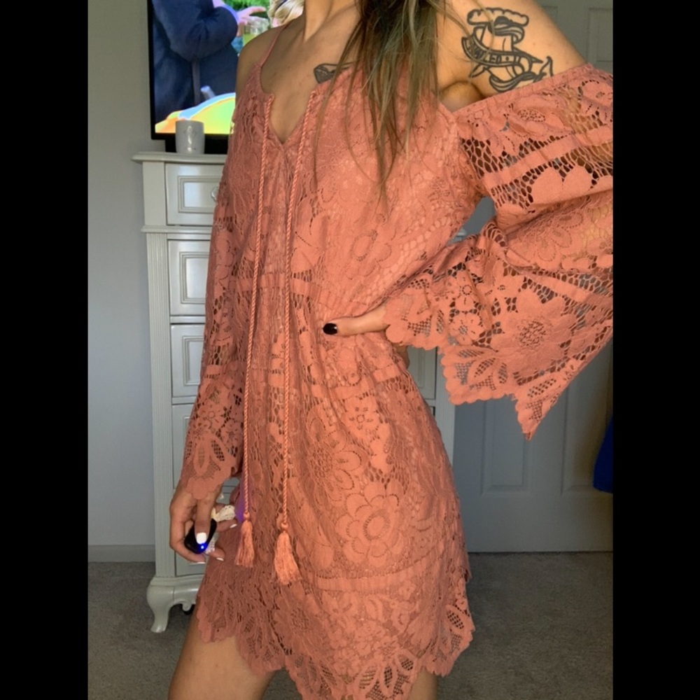 Xhilaration Rose Pink Lace Off shoulder dress